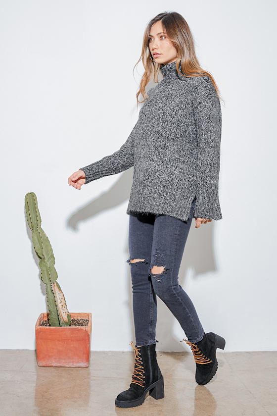 No Chill Charcoal Grey Oversized Turtleneck Sweater 1