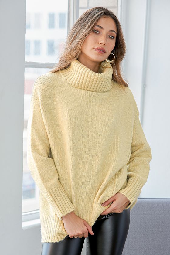 Truly Perfect Day Light Green Knit Turtleneck Oversized Sweater 5