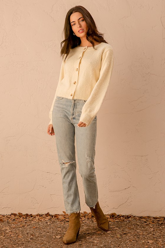 Bonjour to You Ivory Eyelash Knit Cardigan Sweater 1