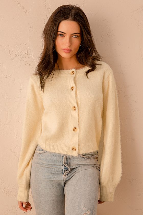 Bonjour to You Ivory Eyelash Knit Cardigan Sweater 5