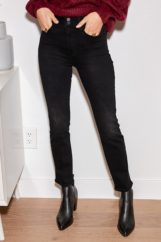 Just Black - Washed Black Jeans - Straight Leg High Rise Denim - Lulus