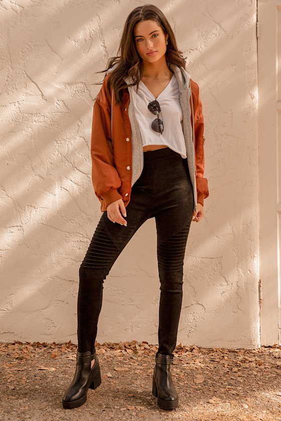 Watch Me Work Black Faux Suede Moto Leggings 5