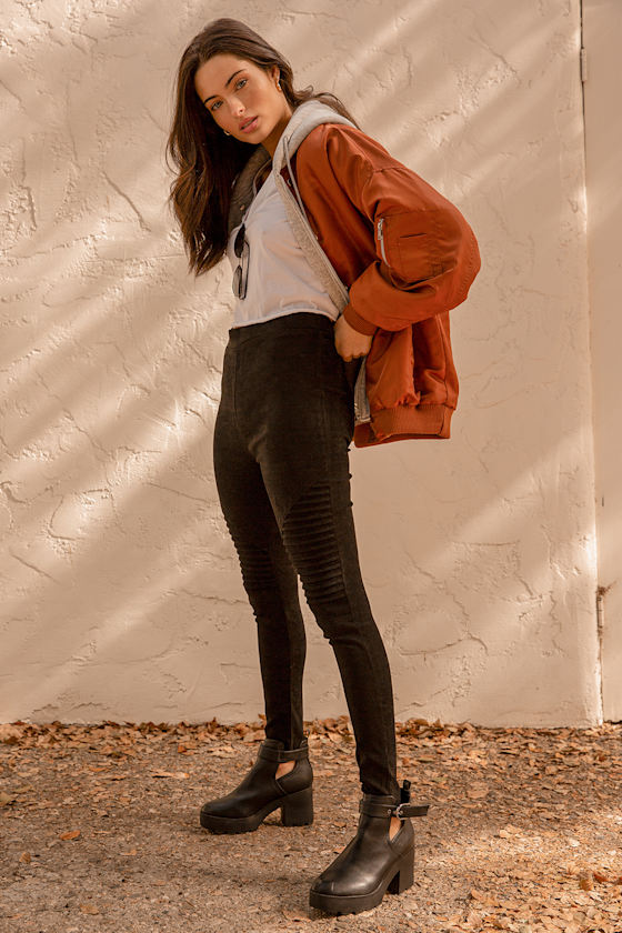 Watch Me Work Black Faux Suede Moto Leggings 6