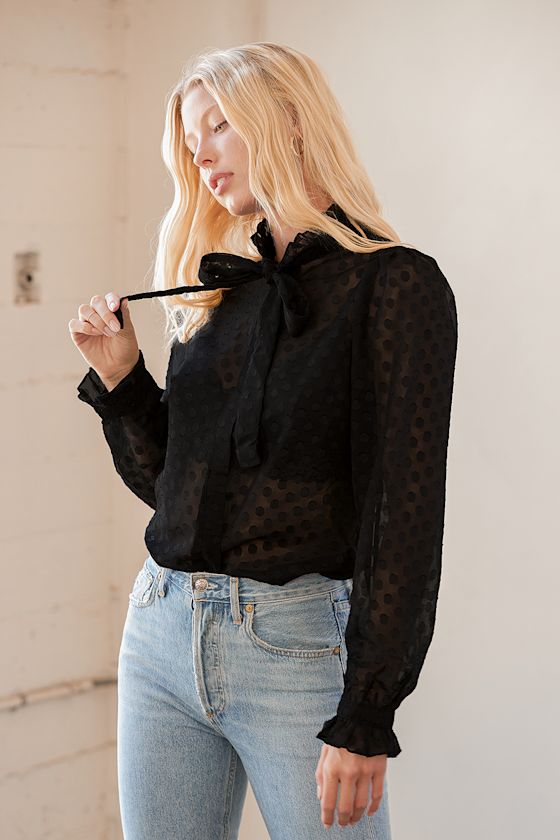 sheer black button up top