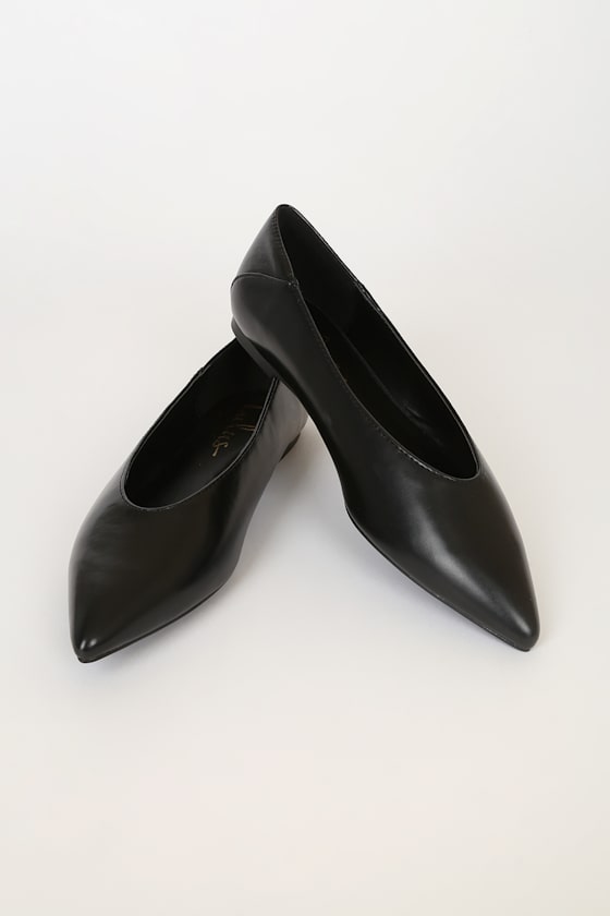 Black Flats - Pointed-Toe Flats - Faux Leather Flats - Lulus