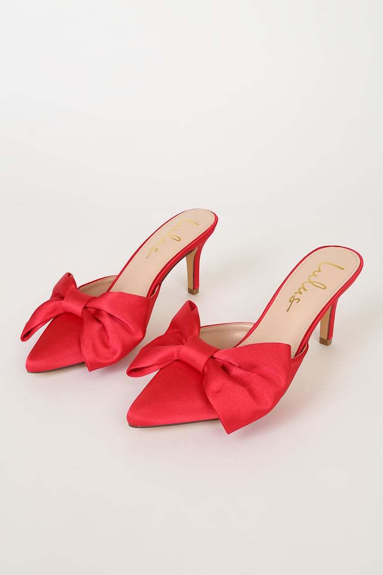 Lyle Red Satin Pointed-Toe Mules