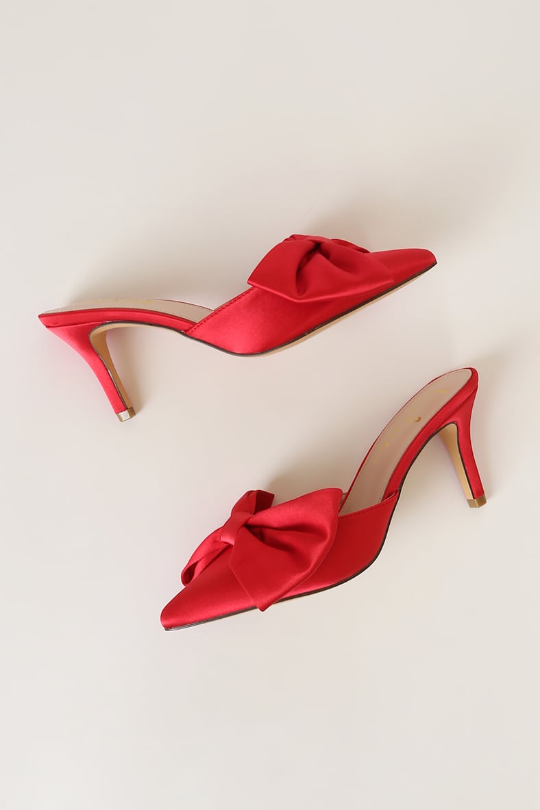 Lyle Red Satin Pointed-Toe Mules