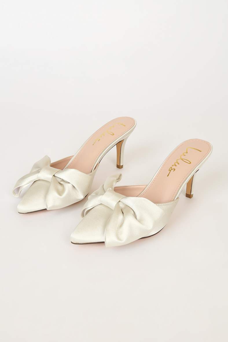 Lyle Ivory Satin Pointed-Toe Mules