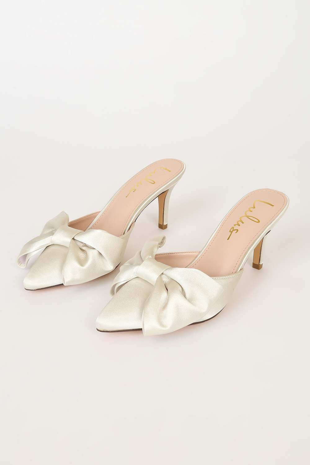 Lyle Ivory Satin Pointed-Toe Mules