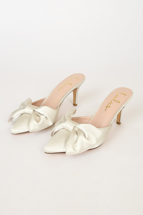 Lyle Ivory Satin Pointed-Toe Mules 1