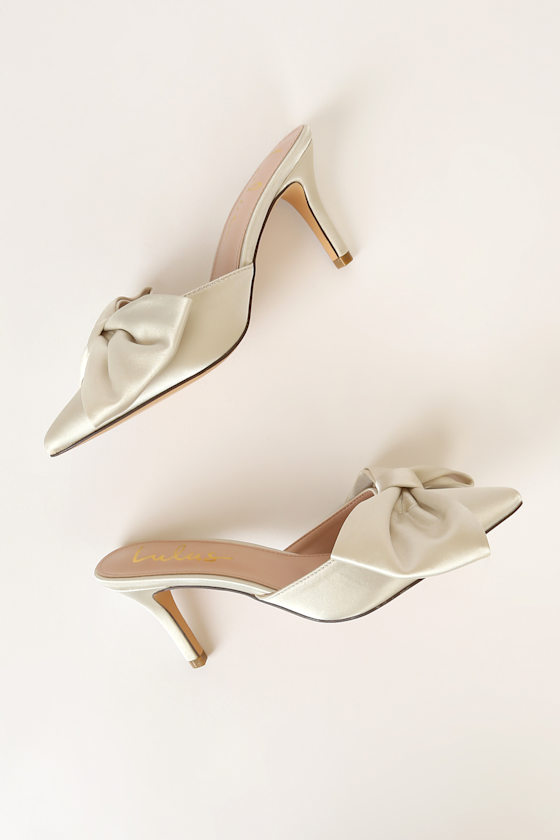 Lyle Ivory Satin Pointed-Toe Mules - thumbnail 5