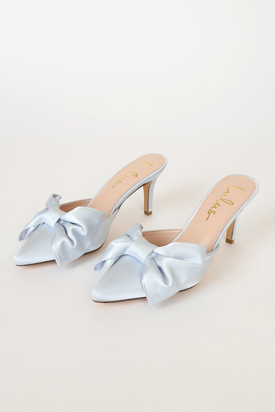 Lyle Light Blue Satin Pointed-Toe Mules 2