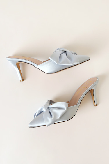 Lyle Light Blue Satin Pointed-Toe Mules