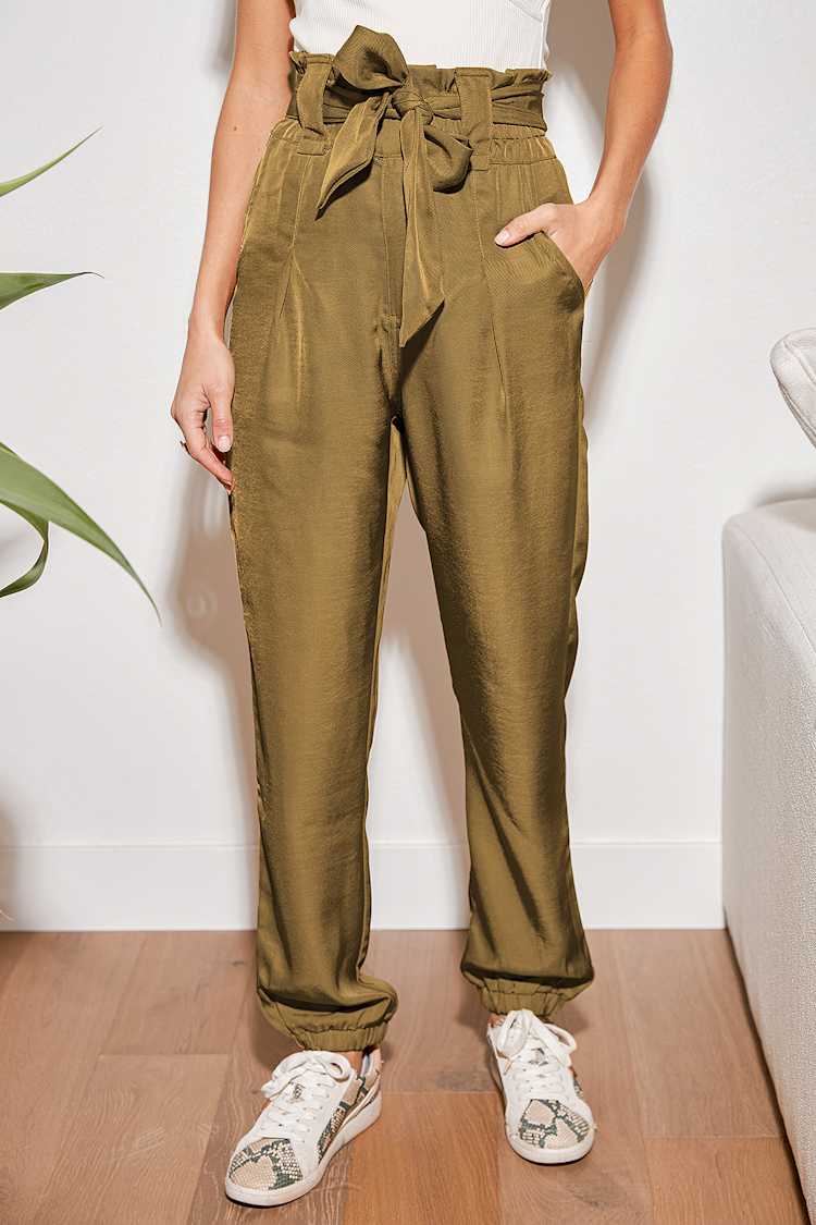 Green Paperbag Pants - High Waisted Pants - Jogger Dress Pants - Lulus
