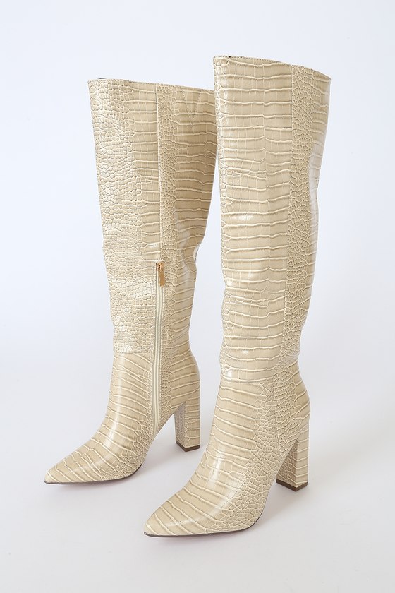 knee high croc embossed boots