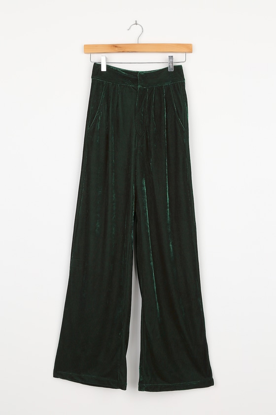 Emerald Green Pants - Wide-Leg Pants - Velvet Pants - Lulus