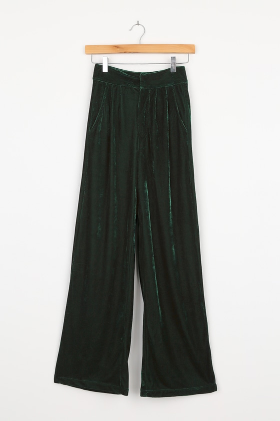 green velvet wide leg trousers