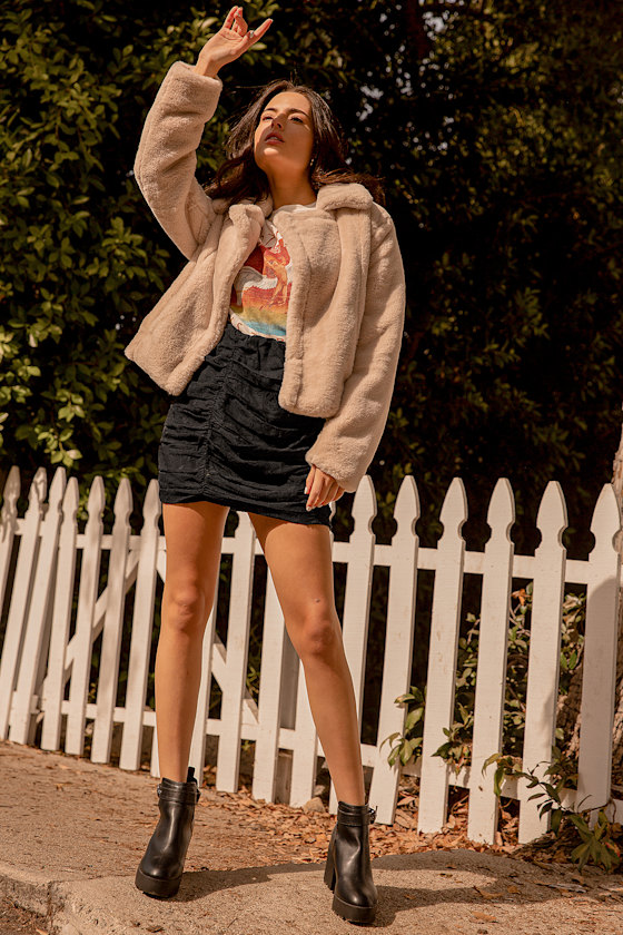 Stealing Hearts Black Jacquard Ruched Mini Skirt 3