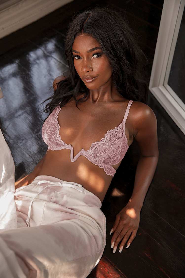 Riawna Dusty Pink Sheer Lace Bralette