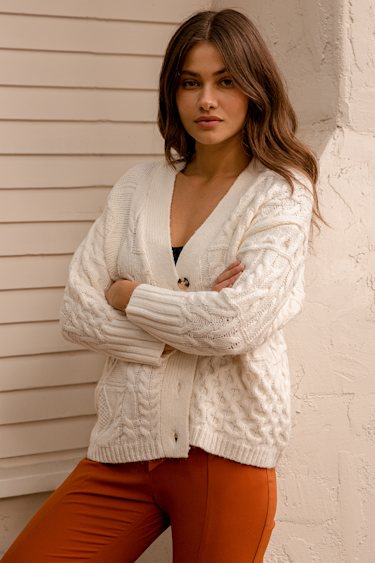 Ivory Knit Sweater Cable Knit Cardigan Oversized Cardigan Lulus