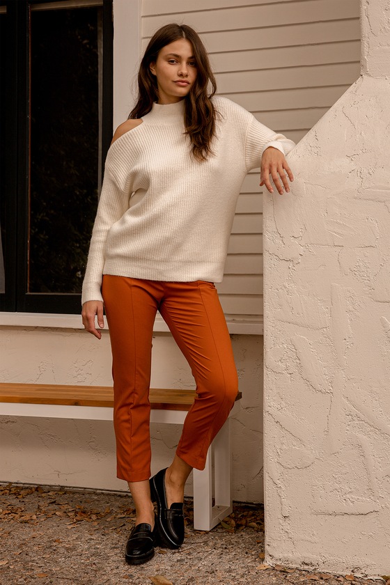 Ivory Knit Sweater - Ribbed Sweater Top - Shoulder Cutout Sweater - Lulus