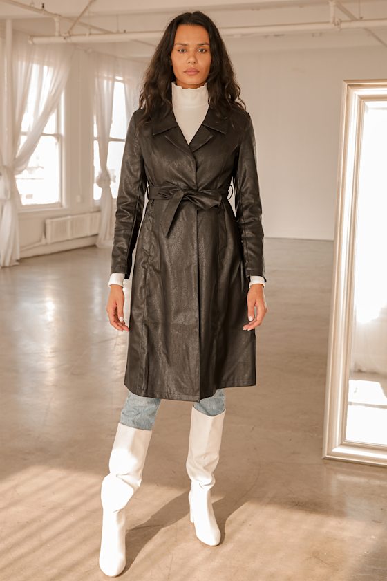 Charlotte Black Vegan Leather Single-Breasted Peacoat 5