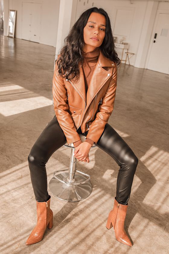 Black Vegan Leather Leggings - Moto 
