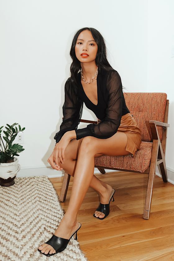 About It Black Mesh Long Sleeve Bodysuit 4