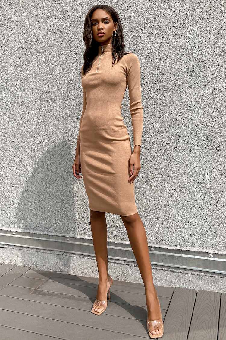 4th & Reckless Leonie - Tan Sweater Dress - Zip Front Dress - Lulus 