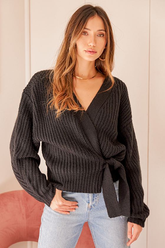 Halcyon Days Black Knit Wrap Sweater 1