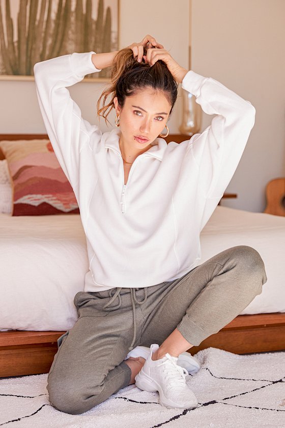 Made for Relaxing White Quarter-Zip Pullover Sweatshirt 6