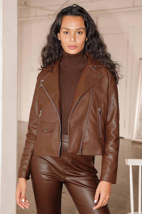 Out for the Night Brown Vegan Leather Moto Jacket 1