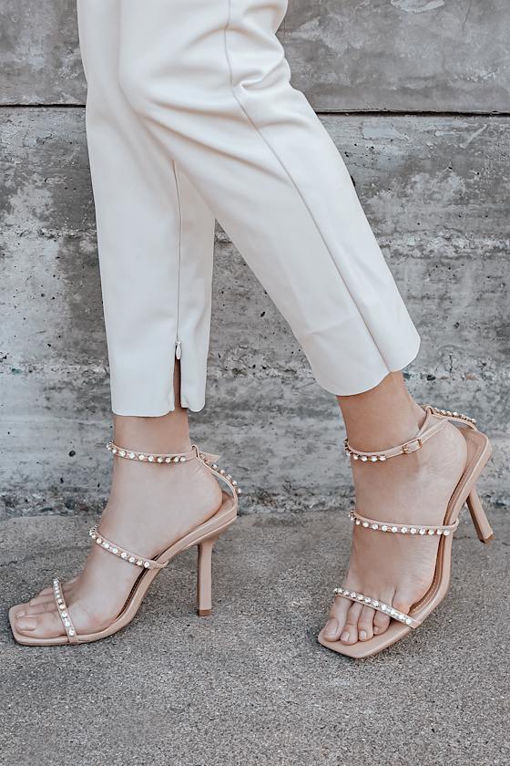 Nude Rhinestone  Heeled Sandals