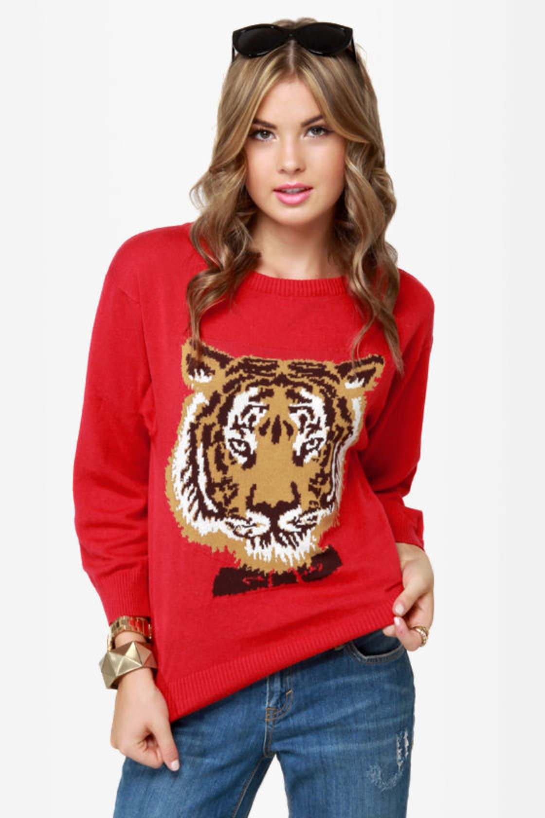 Cute Animal Sweater Red Sweater Face Sweater Tiger Sweater 38.
