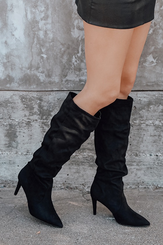 Black Knee High Boots - Pointed-Toe Boots - Faux Suede Boots - Lulus