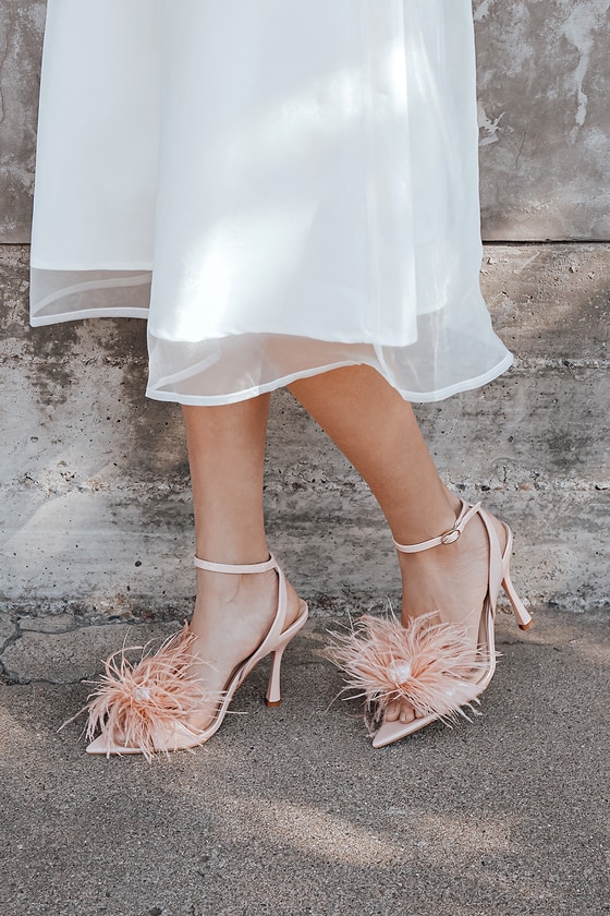 Pink Feather Dress Metallic Rose Shoes  A Feather Dress Makes a Very Glam  Holiday Statement  Heres How to Style One  POPSUGAR Fashion Photo 4