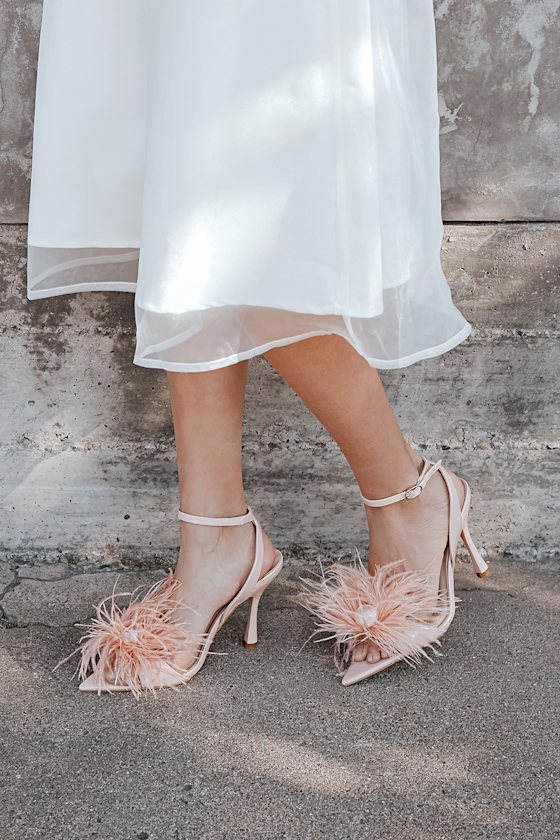 Harlee Pink Patent Feather High Heel Sandals 1