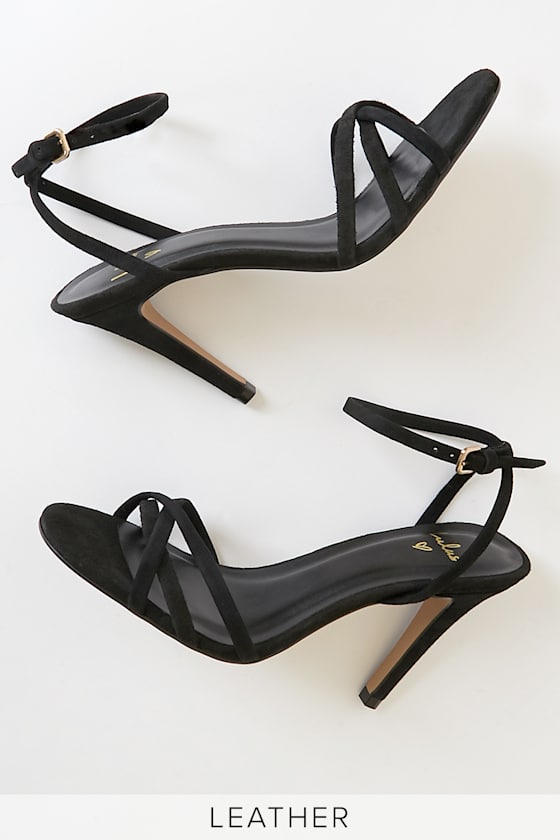 Elliet Black Suede Leather Strappy High Heel Sandals 2