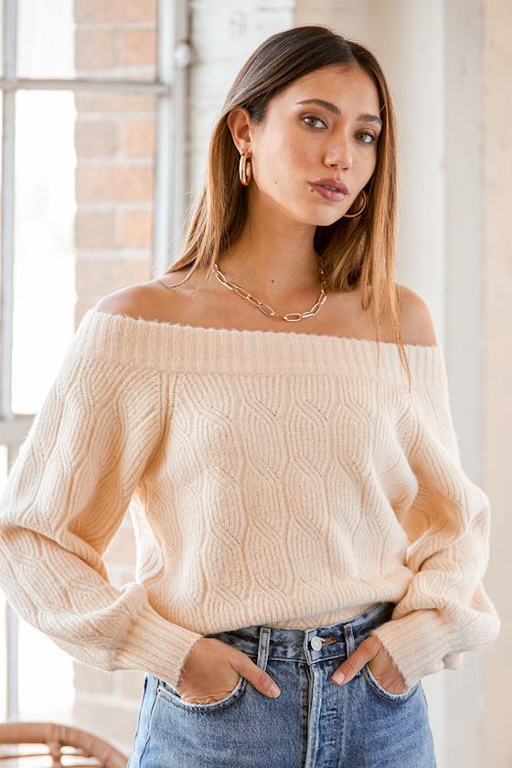 Constantly Cozy Ivory Cable Knit Off-the-Shoulder Sweater 6