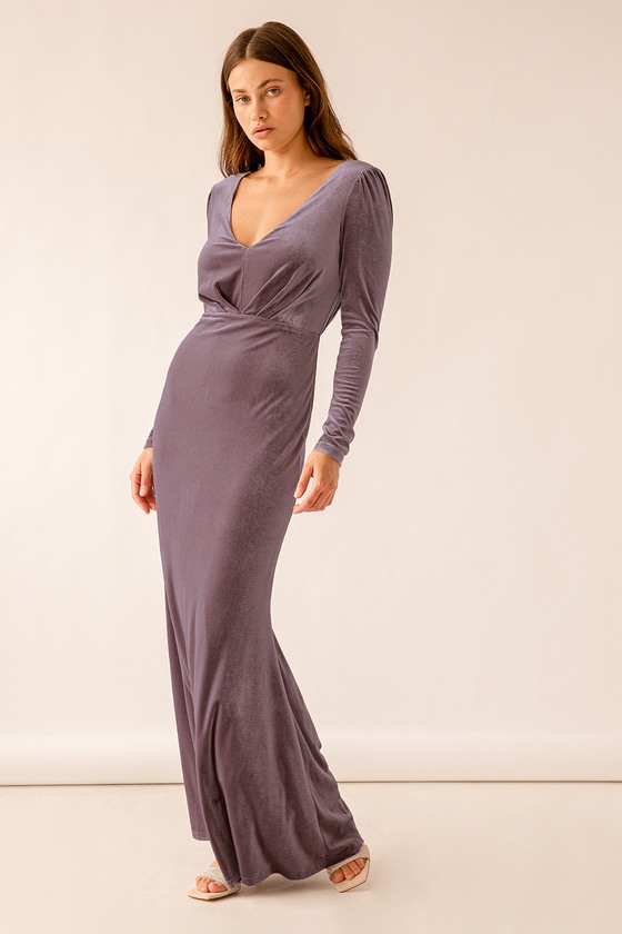 purple velvet maxi dress