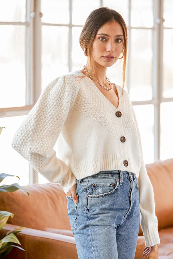 Warming Up to You Off White Knit Cropped Cardigan Sweater