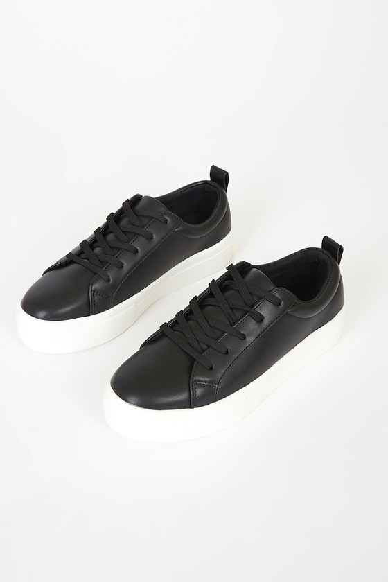 Black Sneakers - Faux Leather Sneakers - Black Platform Sneakers - Lulus