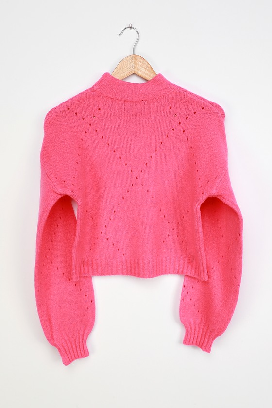 Hot Pink Sweater - Cropped Sweater - Pointelle Sweater - Lulus