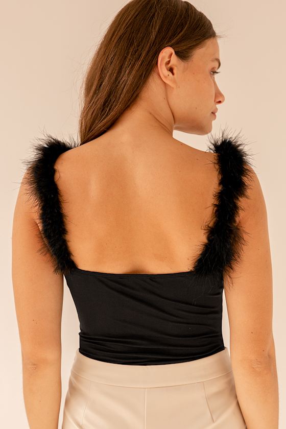 Shameless Black Feather Strap Bodysuit 9