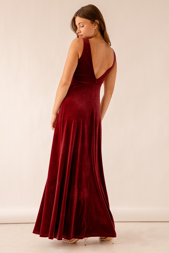 Red Velvet Dress - V-Neck Velvet Dress - Velvet Maxi Dress - Lulus