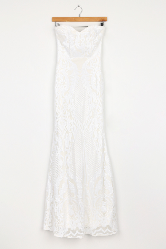 olivia white sequin strapless maxi dress