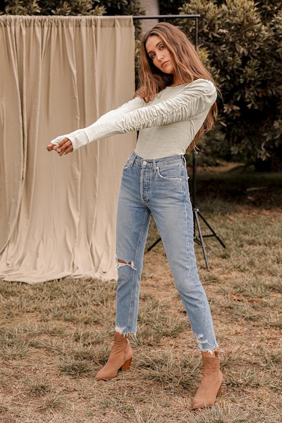 Natasha Beige Ruched Long Sleeve Top 6