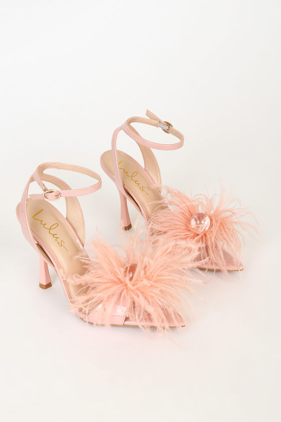 Pink Patent Heels Feather High Heel Sandals Stiletto Heels Lulus