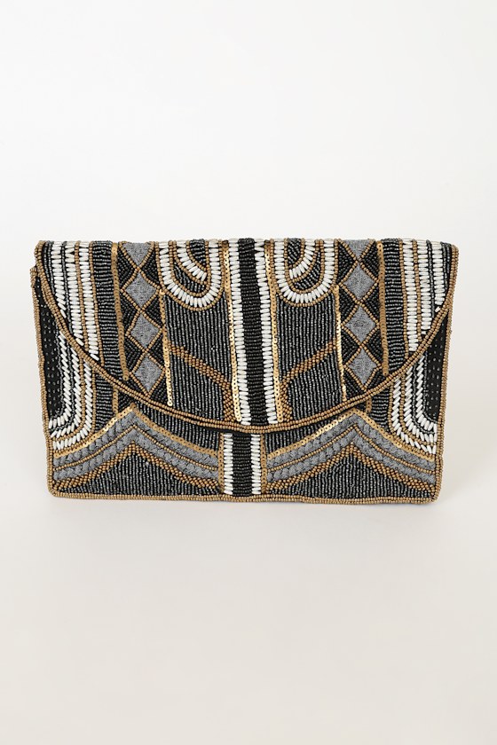 Party Hopping Black Multi Beaded Clutch 2