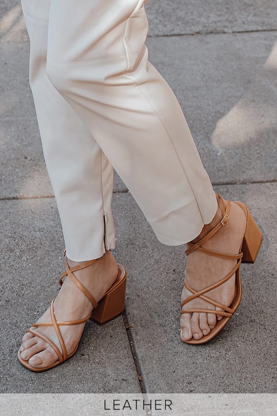 cognac leather sandals heels